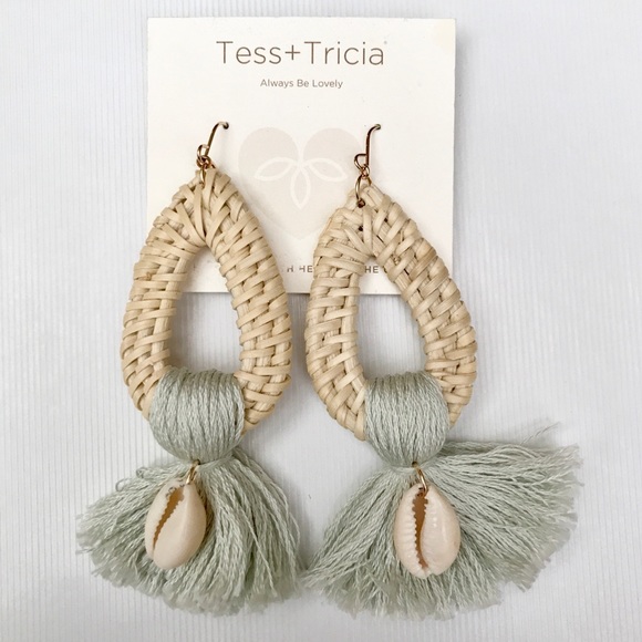TESS + TRICIA Rattan Drop Earrings - Picture 1 of 2
